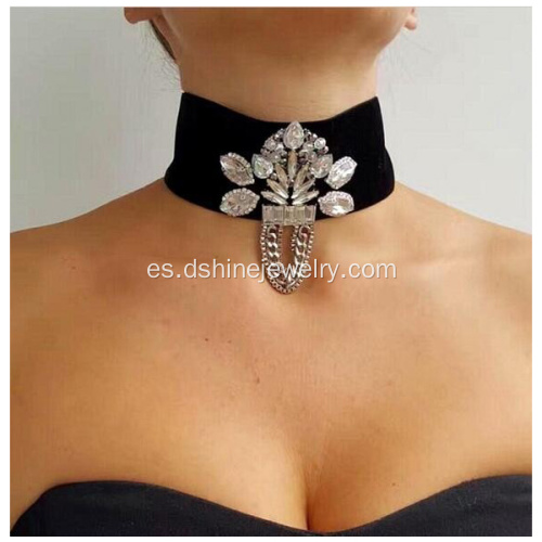 Joyería del collar de terciopelo ancho negro gargantilla de diamantes de imitación gótica